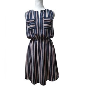 Monteau Navy and Pink Striped Midi Dress Large